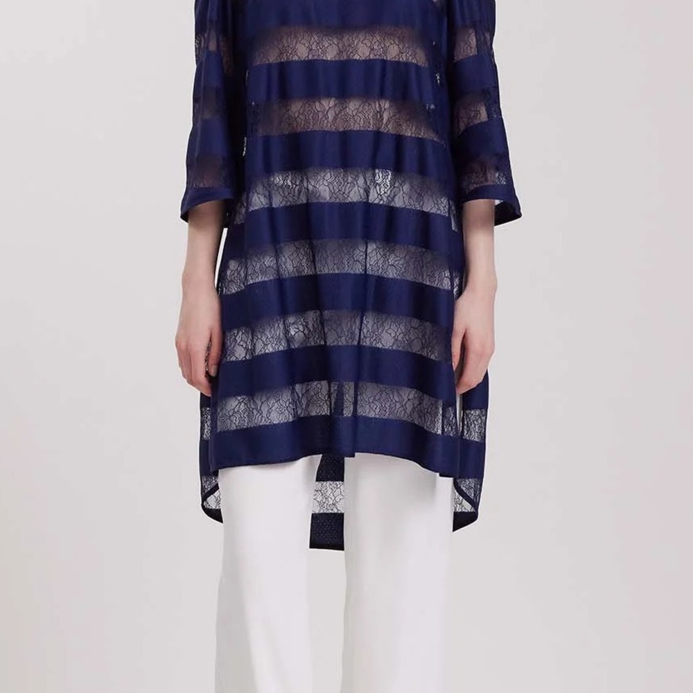 Ainsley Women's High-Low Tunic See-through Dress Xs Blue Long Sleeve